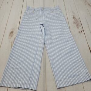 Loft the Palmer wide leg blue railroad stripe pants jeans high rise crop